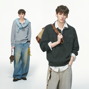 毛线衣 人夫感内搭针织衫 Dream made老钱风亨利领镂空毛衣男秋冬季