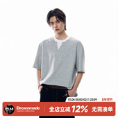 made美式 假两件v领重磅短袖 T恤男夏季 Dream 潮牌休闲简约百搭半袖