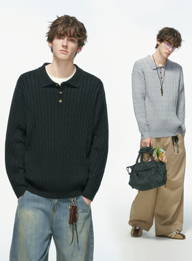 Dream made老钱风新贵polo领毛衣男款冬季内搭正肩针织衫男生上衣