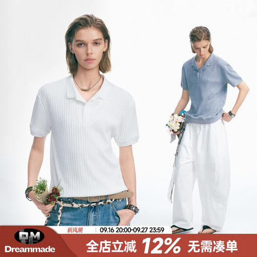 Dream made 老钱风麦穗肌理短袖POLO衫男女夏季人夫感穿搭薄款T恤