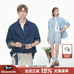 Dream made 美式高级感水洗牛仔衬衫男女款秋季情侣长袖衬衣外套