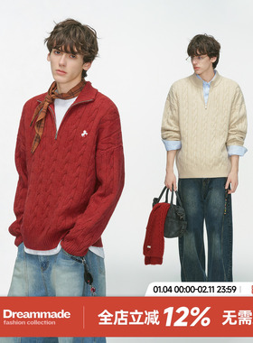 Dream made【新年限定】本命年红色毛衣男女款冬季加厚麻花针织衫