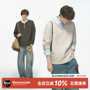 Dream made老钱风羊毛混纺亨利领毛衣男冬季内搭针织衫男生毛线衣