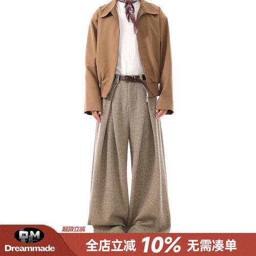 Dream made老钱风新贵毛呢西裤男款春秋季加厚阔腿休闲裤男生裤子