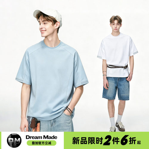 Dream made 美式cleanfit正肩圆领短袖T恤男款夏季薄款透气五分袖