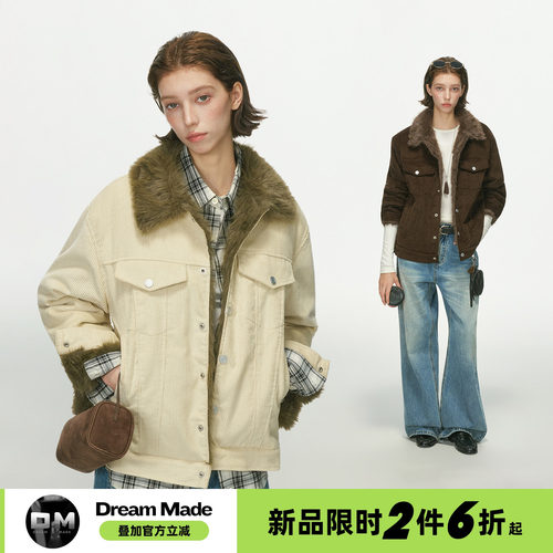 Dream made美式灯芯绒毛领座山雕外套男女款冬季加厚棉服工装棉衣