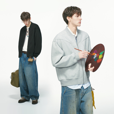 Dream made 美式cleanfit解构亨利领开衫卫衣男款秋冬季短宽外套