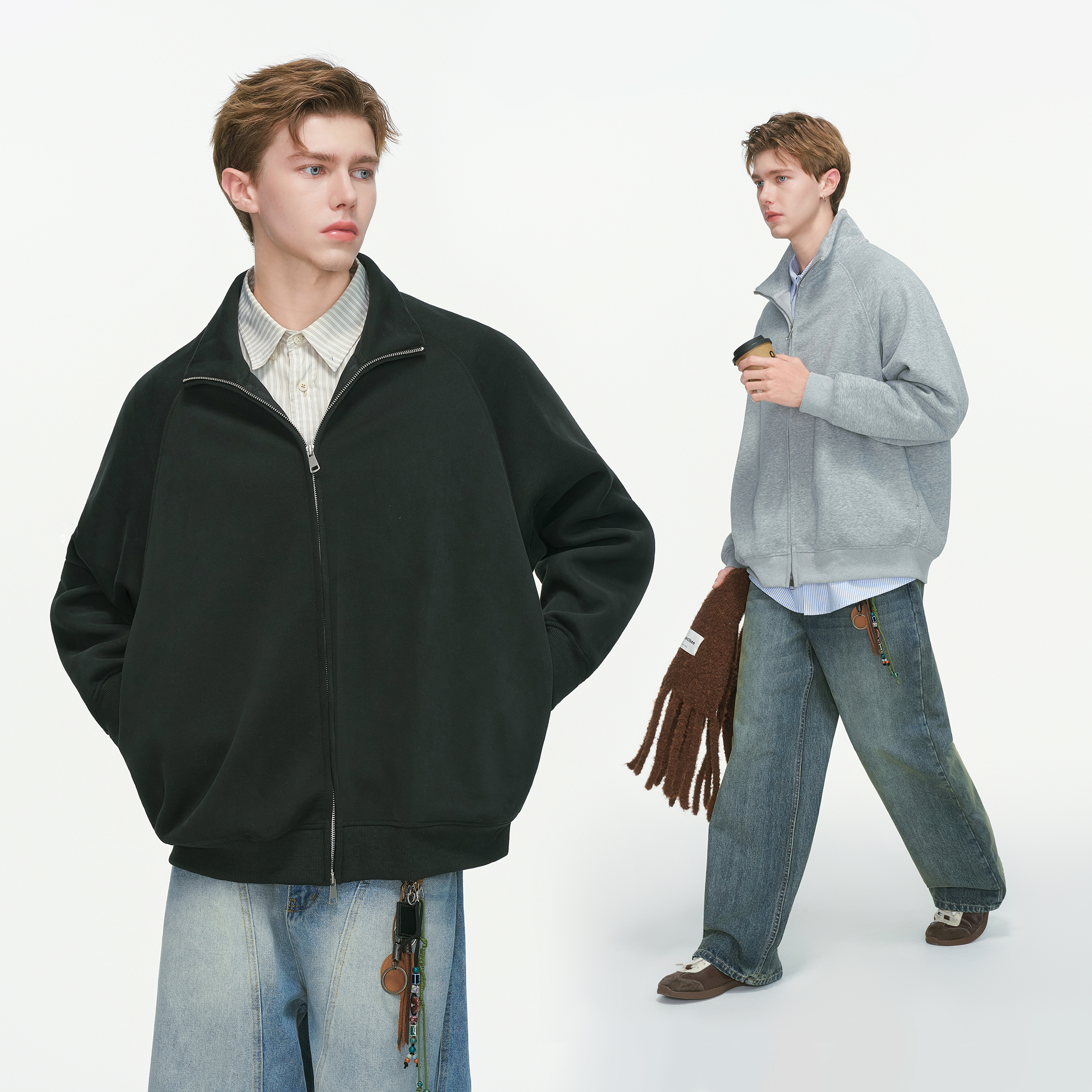 Dream made 美式cleanfit立领开衫卫衣男春秋季重磅休闲百搭外套