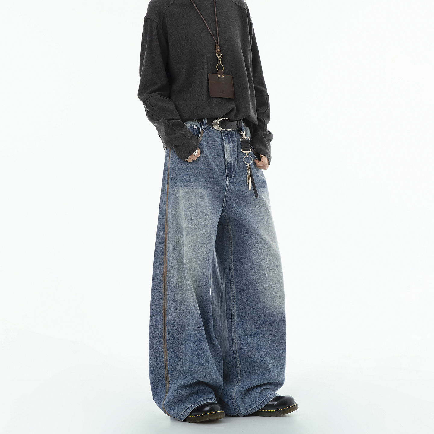 Dream made 美式设计感牛仔裤男秋季2025新款宽松直筒阔腿长裤子