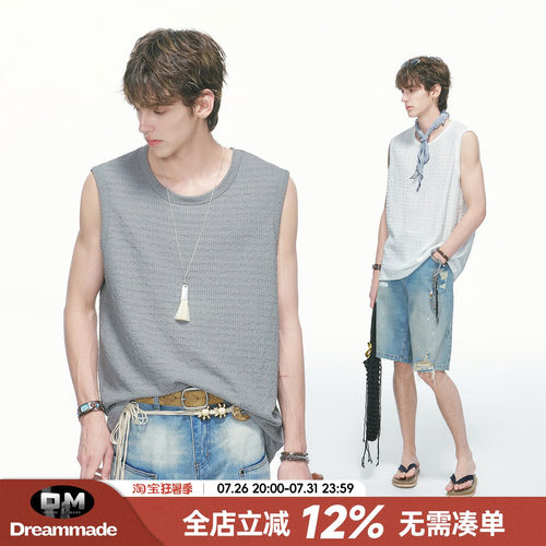 Dream made 美式运动无袖背心男款夏季肌理感潮流健身坎肩T恤男生