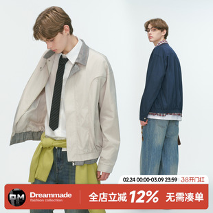 Dream made美式假两件撞色哈灵顿夹克男春秋季飞行员工装男生外套