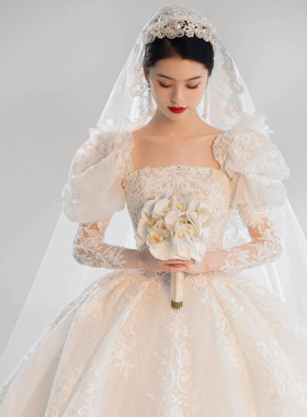 【风熙】主婚纱礼服2023新款新娘大拖尾高级质感法式复古长袖夏季