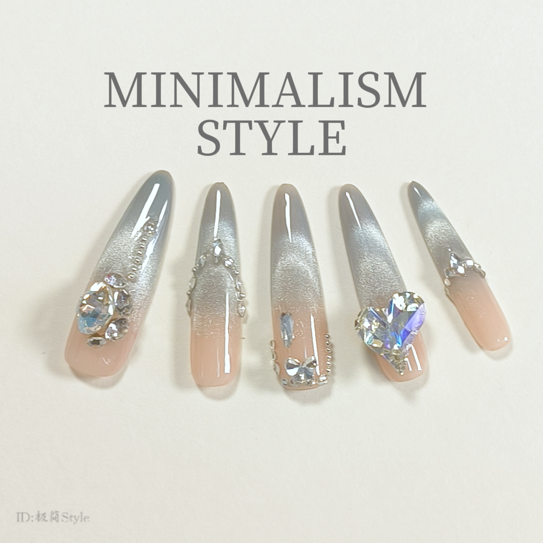 蓝色猫眼长尖满钻爆闪手工穿戴甲