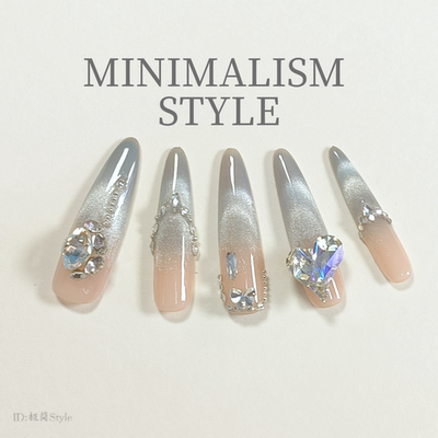 蓝色猫眼长尖满钻爆闪手工穿戴甲