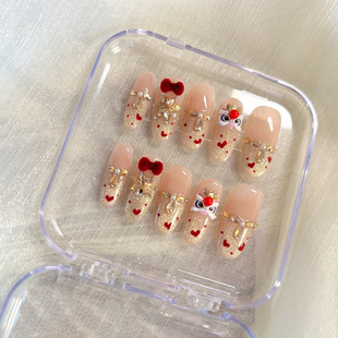 新年红色手工穿戴甲中长短款 高级感秋冬轻奢显白猫眼美甲 2026新款