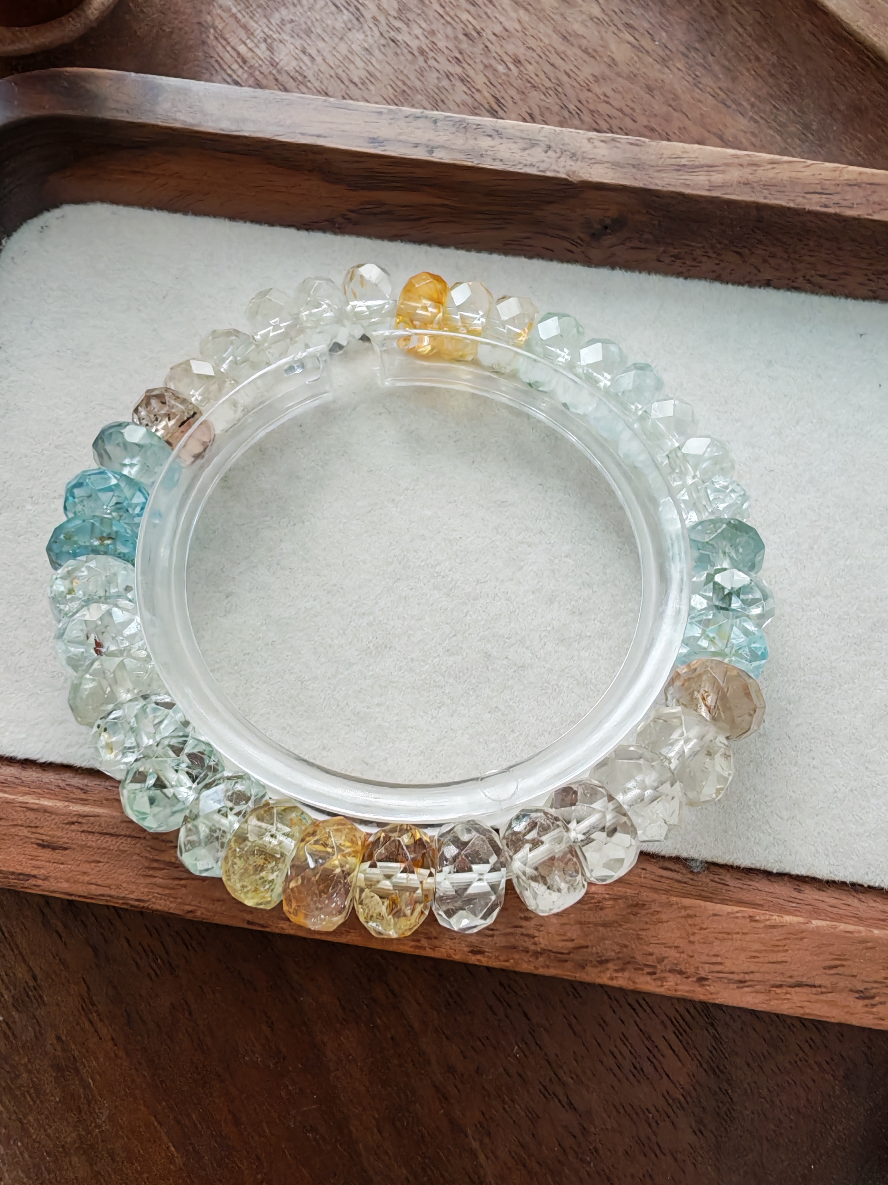 天然渐变色刻面托帕石水晶手串收藏单圈透明手串