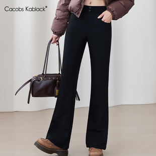 女士冬季 裤 鹅绒加厚款 高腰收腹黑色休闲三防女装 子 保暖修身 微喇裤