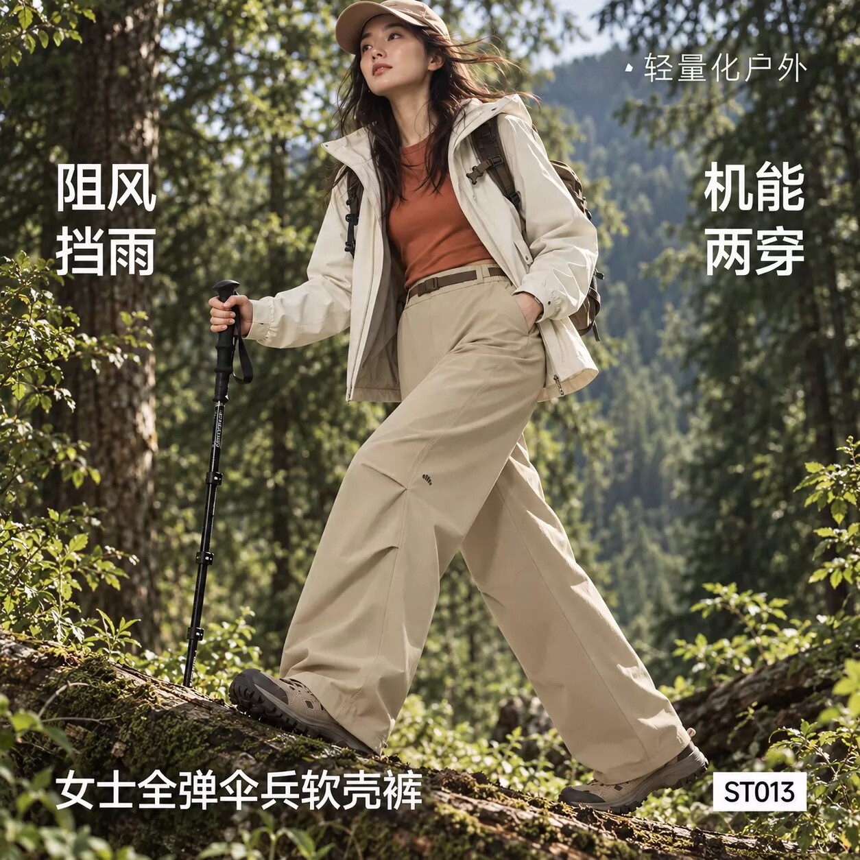 蕉下伞兵软壳裤女户外登山裤徒步耐磨透气防泼水防风冲锋裤ST013