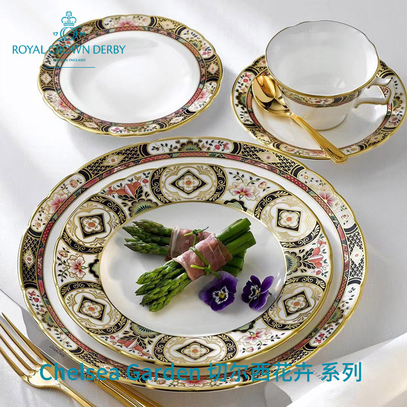 Royal Crown Derby德贝切尔西花卉骨瓷欧式点心盘茶杯碟餐具茶具