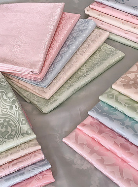 国风白色粉红色绿色蓝色杏色古风旗袍缎面提花缎棉绸汉服布料面料