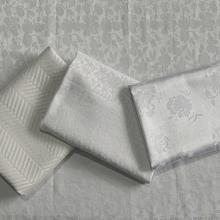 中式国风白色缎面暗纹提花绸缎国风旗袍汉服定制面料布料支持批发