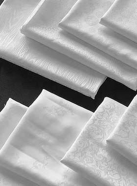 智海纺织国风白色印花布缎面暗纹提花缎古风汉服绸缎衣服布料面料