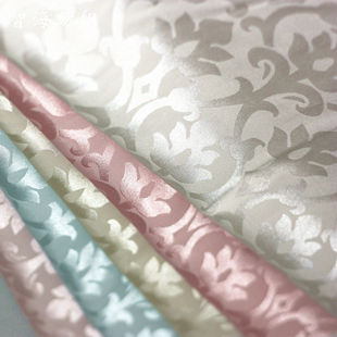 白粉红蓝杏色国风暗纹提花棉绸缎复古风旗袍裙汉服装布料面料秋季