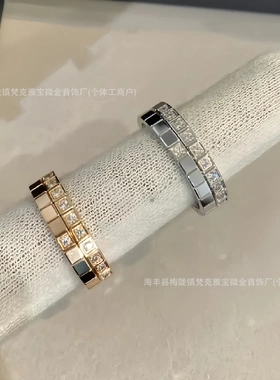 Ice cube窄版肖邦小冰块排钻戒指 女V金镶钻叠戴指环手饰情侣对戒