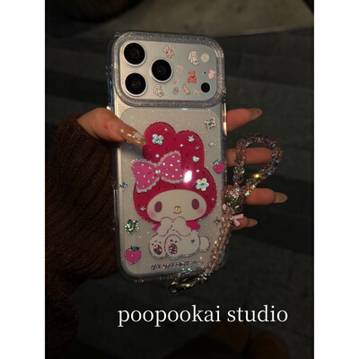 PooPookai ins韩系透明镭射粉色小羊适用于苹果16/17promax/iPhone15pro手机壳女款14全包防摔13保护套