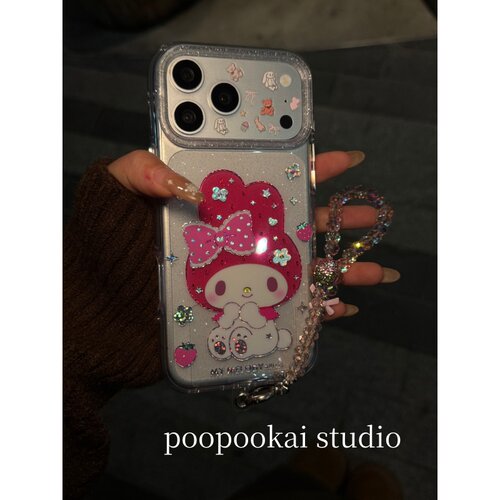 PooPookai ins韩系透明镭射粉色小羊适用于苹果16/17promax/iPhone15pro手机壳女款14全包防摔13保护套