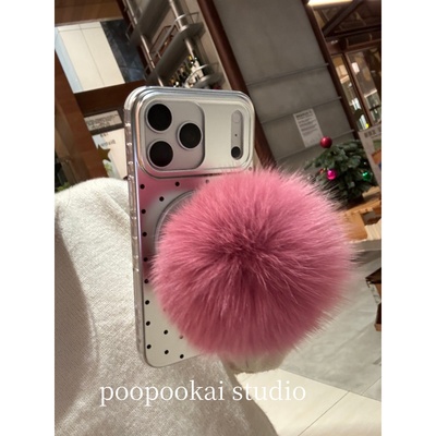 PooPookai高级感银色波点毛球磁吸适用于苹果16/17promax/iPhone15pro手机壳女款14全包防摔13保护套