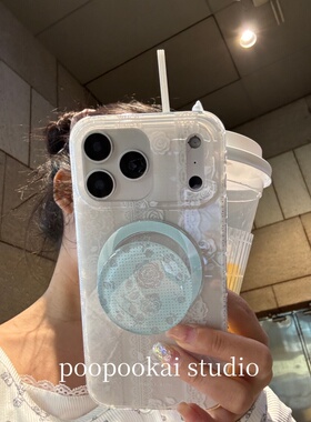 PooPookai ins韩系白色蕾丝花朵磁吸适用于苹果16/17promax/iPhone15pro手机壳女款14全包防摔13保护套