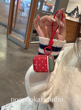 PooPookai小众红色波点皮质适用于苹果Airpods保护套2/3/4代无线蓝牙耳机包软Airpodspro2022款新款防摔