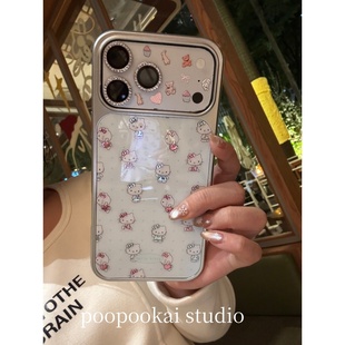 iPhone15pro手机壳女款 17promax 14全包防摔13保护套 ins韩系可爱满屏猫咪镭射适用于苹果16 PooPookai