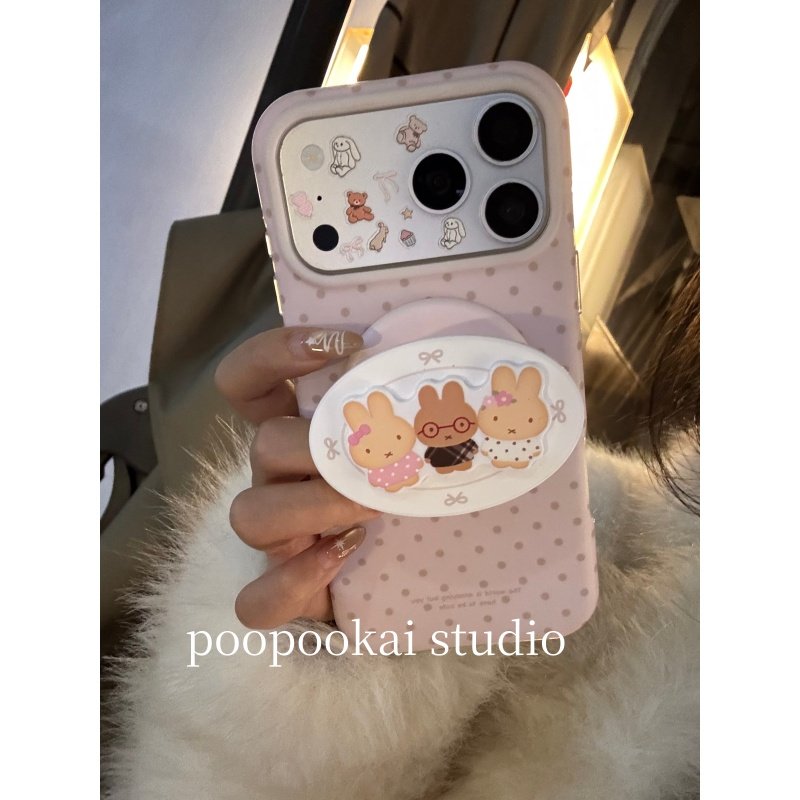 PooPookai小众简约波点兔子磁吸支架适用于苹果16/17promax/iPhone15pro手机壳女款14全包防摔13保护套,3C数码配件,手机保护套/壳,淘宝优惠券,粉丝福利购,淘宝优惠卷