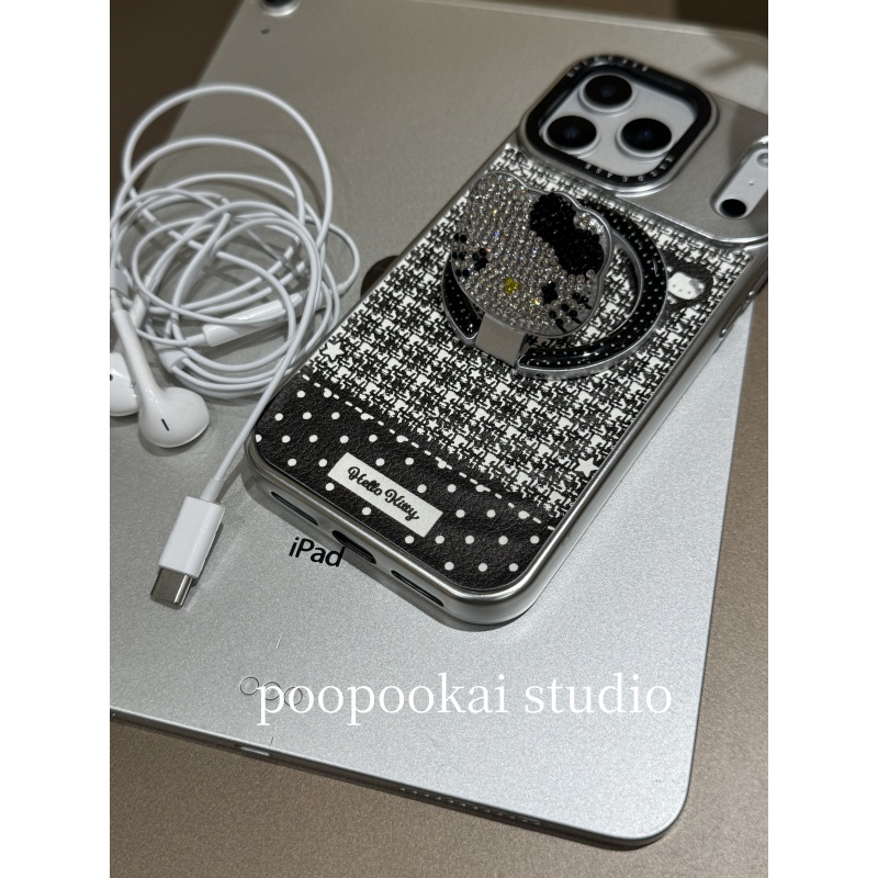 PooPookai小香风点钻kt猫磁吸支架适用于苹果16/17promax/iPhone15pro手机壳女款14全包防摔13保护套