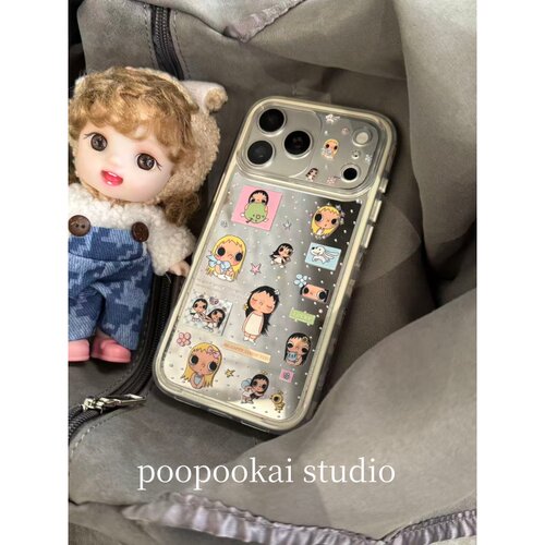 PooPookai二合一侧边小玉图案镜面适用于苹果16/17promax/iPhone15pro手机壳女款14全包防摔13保护套