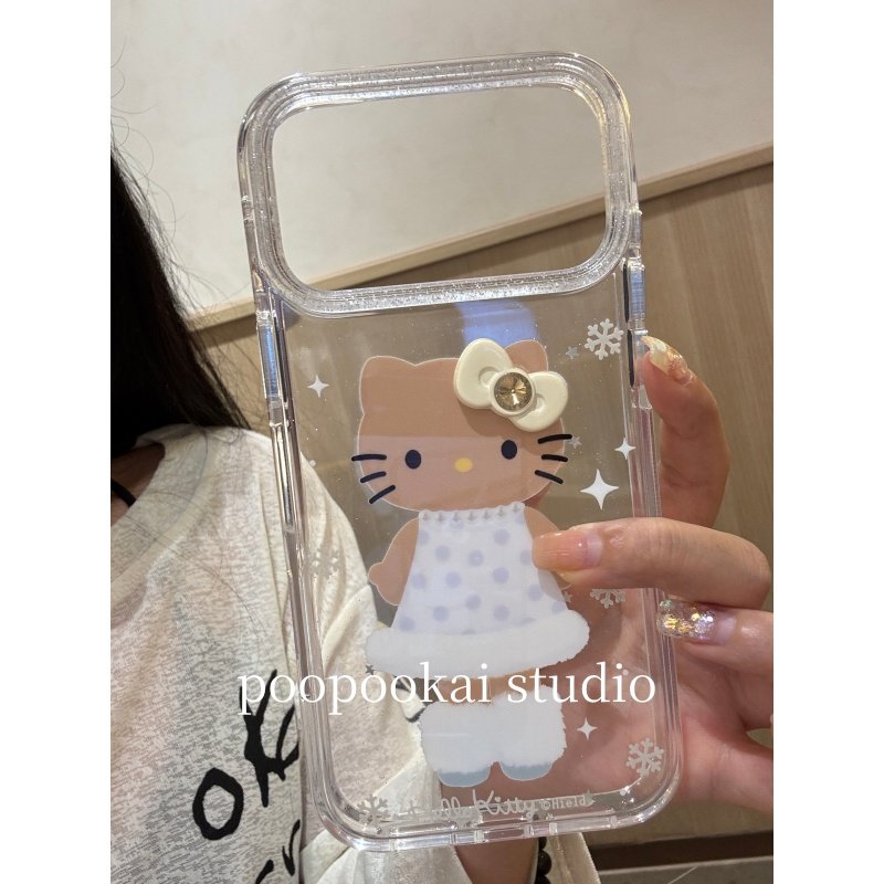 PooPookai可爱透明雪花黑皮猫咪适用于苹果16/17promax/iPhone15pro手机壳女款14全包防摔13保护套