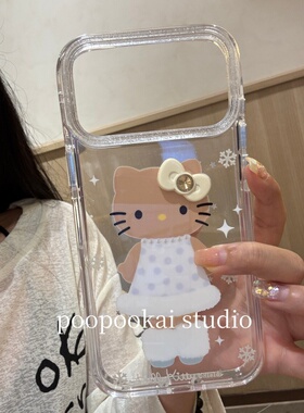 PooPookai可爱透明雪花黑皮猫咪适用于苹果16/17promax/iPhone15pro手机壳女款14全包防摔13保护套