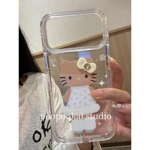 PooPookai可爱透明雪花黑皮猫咪适用于苹果16/17promax/iPhone15pro手机壳女款14全包防摔13保护套