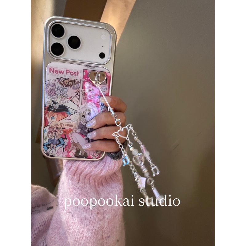 PooPookai动漫卡通美少女电镀插画适用于苹果16/17promax/iPhone15pro手机壳女款14全包防摔13保护套