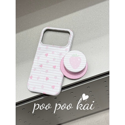 PooPookai ins韩系条纹草莓磁吸菲林适用于iPhone17promax苹果16pro手机壳保护套15半包硬壳女生新款创意