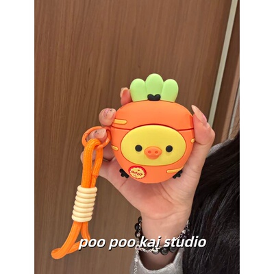 PooPookai可爱胡萝卜鼻孔鸡适用于苹果Airpods保护套2/3/4代无线蓝牙耳机包软Airpodspro2022款新款防摔