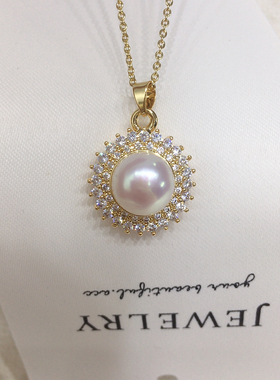 太阳花珍珠饰品大点位无核淡水珍珠吊坠项链