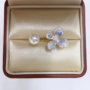 5A级高亮天然淡水珍珠戒指时尚精致18K包金海盐碎冰晶戒指