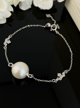 天然淡水珍珠小众设计手链正圆10-11mm珍珠s925纯银珍珠手链诸暨