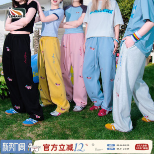 子潮牌休闲长裤 lemanism腊肠狗刺绣垂感卫裤 男2025春秋情侣直筒裤