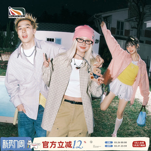 潮流长袖 情侣款 格子衬衫 2026春夏新款 宽松衬衣女 男款 lemanism美式