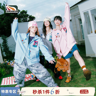 情侣上衣 卫衣男2025春秋季 lemanism美式 潮流小狗花朵印花连帽开衫