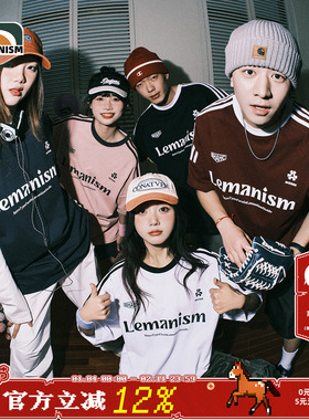 明星同款lemanism夏季美式t恤短袖男hiphop上衣三条杠红色打底衫